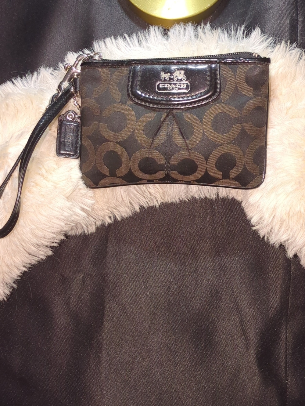 Y2K COACH Brown Signature Canvas Wristlet with Leather Trim NOW ONLY $60